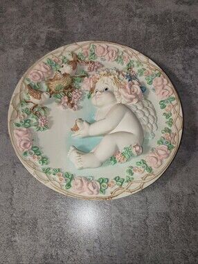 Cherubic Floral Wall Plaque in Pastel Pink and Cream